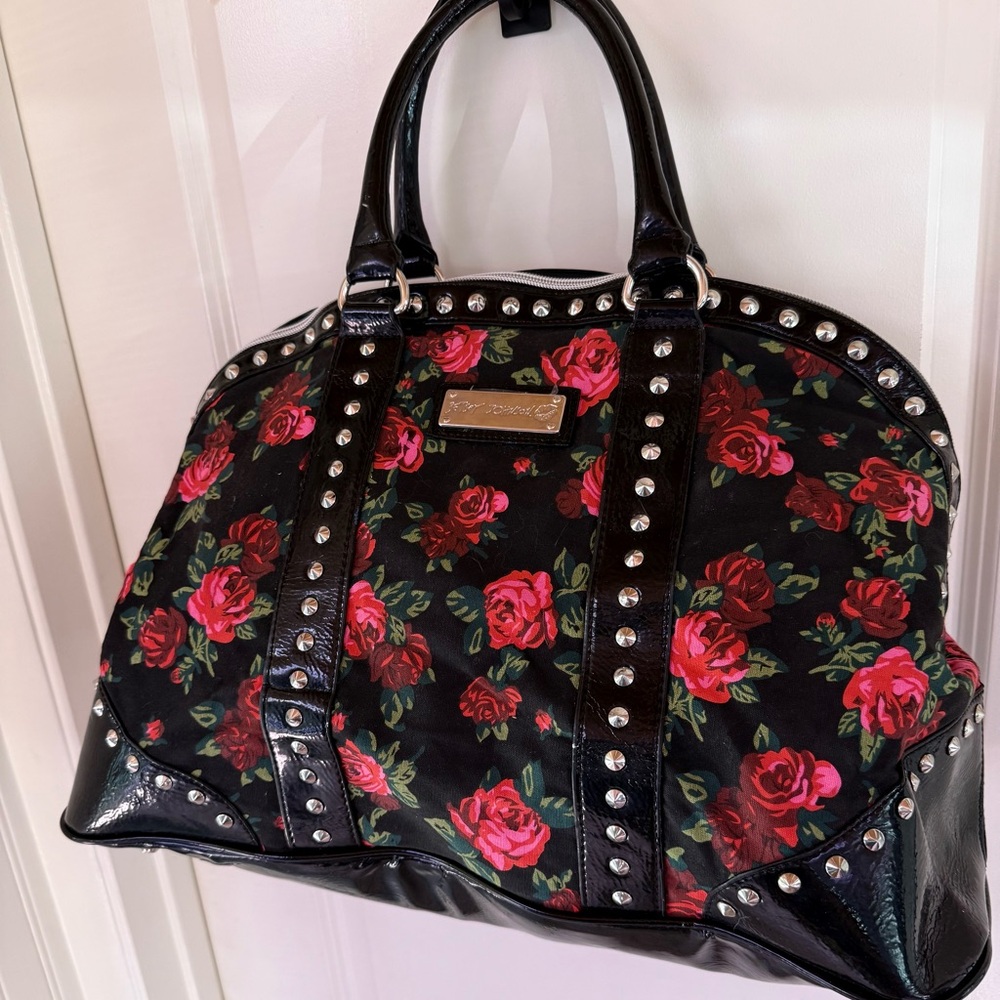 Betsey Johnson Black Tote with Pink Floral Design